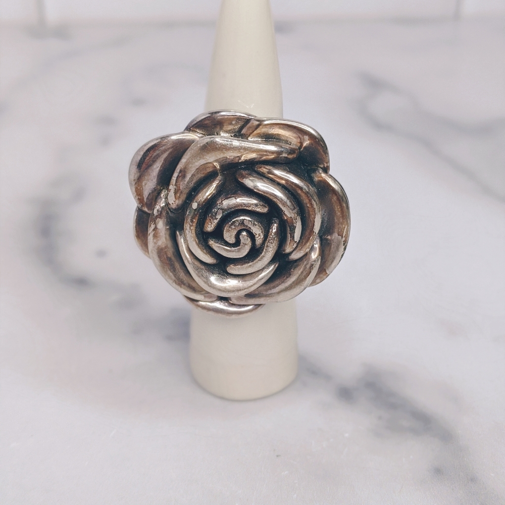 Sterling Silver Bold Statement Rose Cocktail Ring - image 3